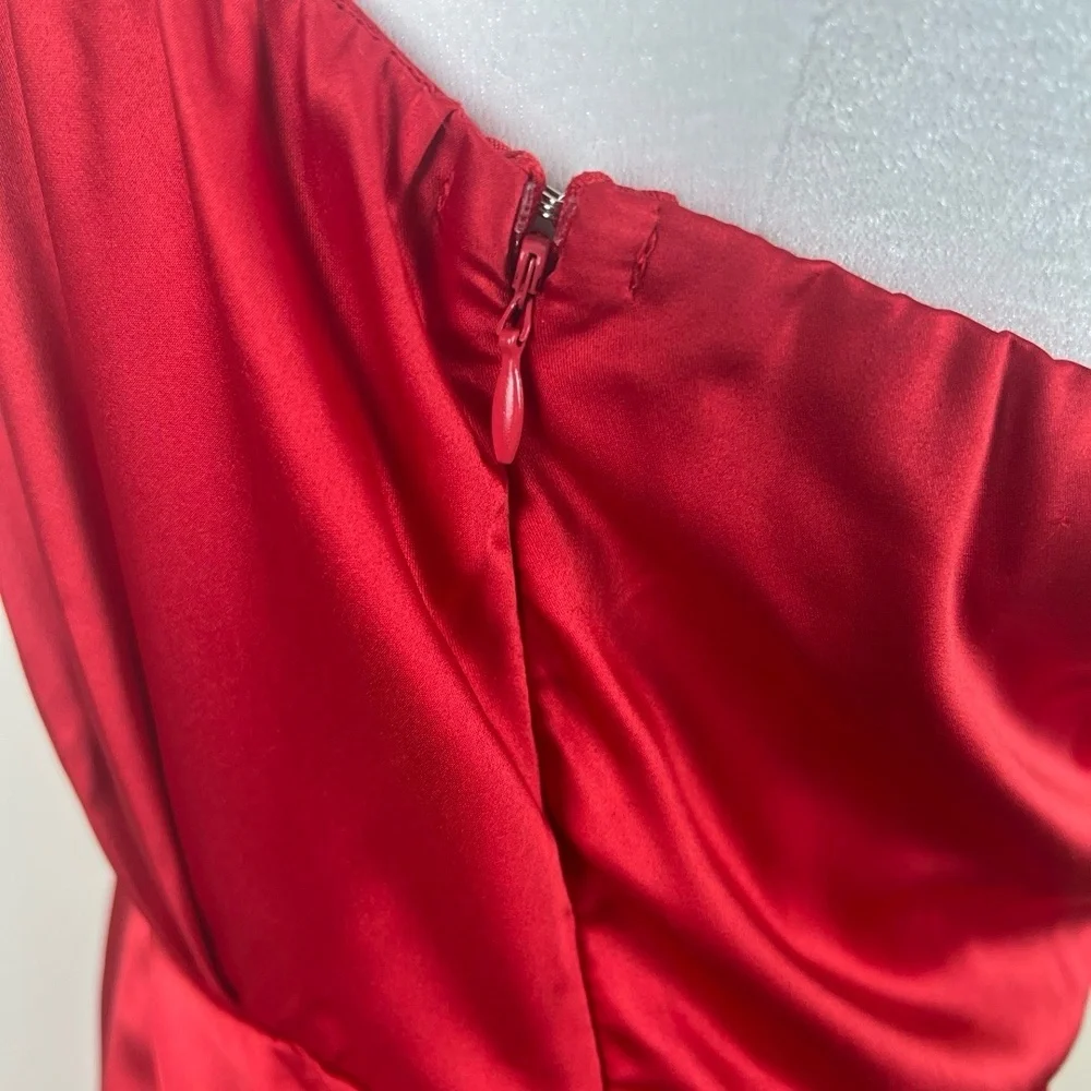 Lulus Satin One Shoulder Midi Dress‎ NWT Size M Red Hoco Prom Holiday Party Sexy